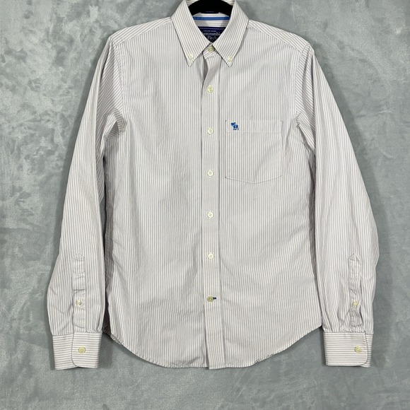 Abercrombie Fitch Shirt Mens Small White Stripe Button Muscle Y2K Moose Preppy - Picture 2 of 10